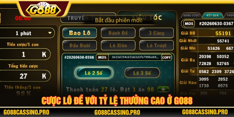 Cược lô đề với mức tỷ lệ thưởng cao tại GO88